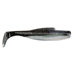 Soft plastic minnow lure, black top with silver belly and small glitter flecks