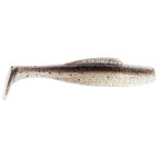 Soft plastic minnow lure, translucent white with brown speckles and dark back