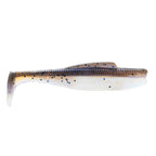 Soft plastic minnow lure, pale white with blue-black dotted pattern and dark back