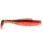 Soft plastic minnow lure, orange-red with black speckles and tan highlights