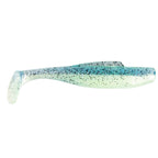 Soft plastic minnow lure, pale green body with blue speckles and dark green back