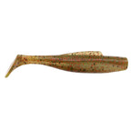 Soft plastic minnow lure, orange-brown speckled body with dark textured back