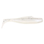 Soft plastic minnow lure, translucent white with small blue-gray speckles
