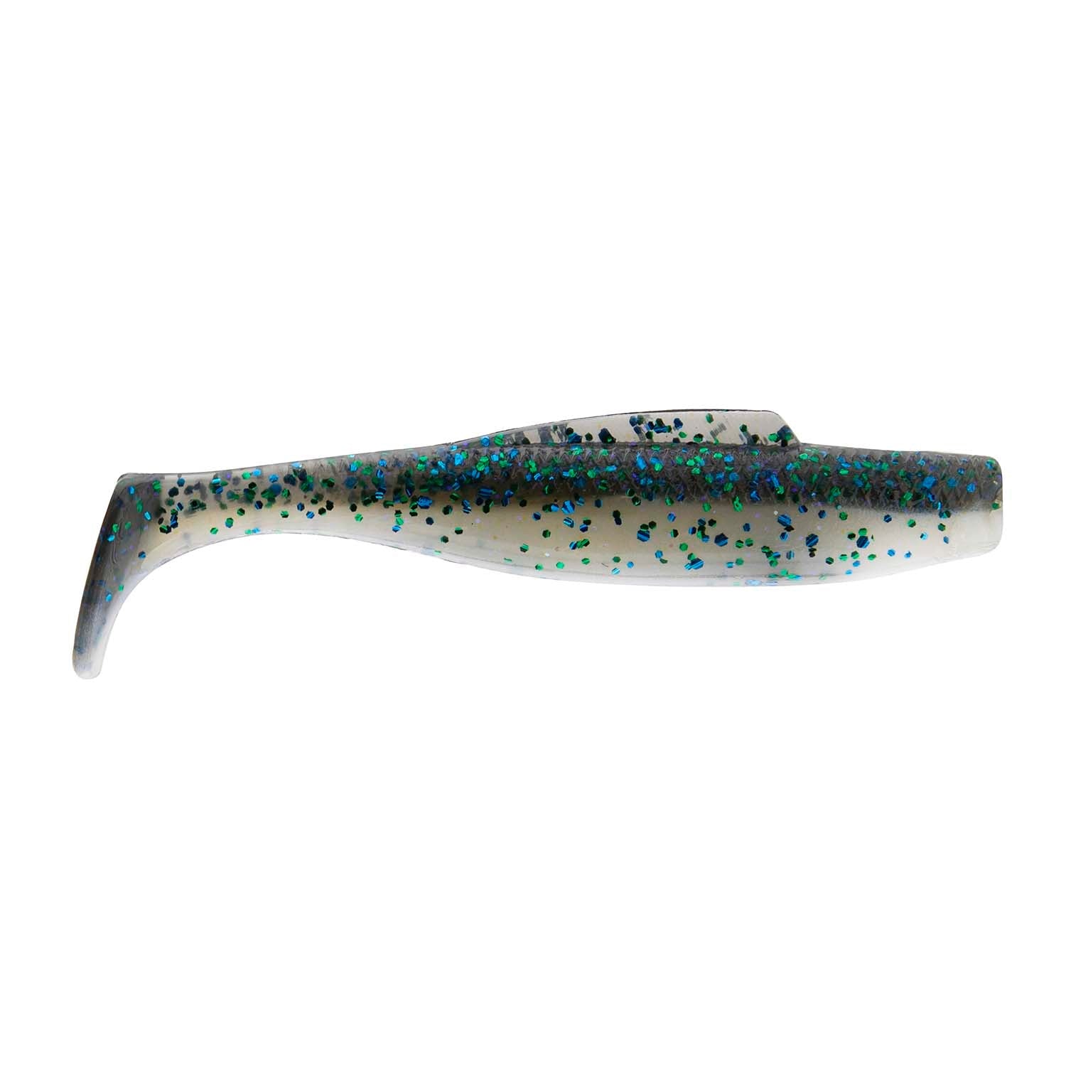 Light blue speckled glitter soft swimbait lure with forked tail