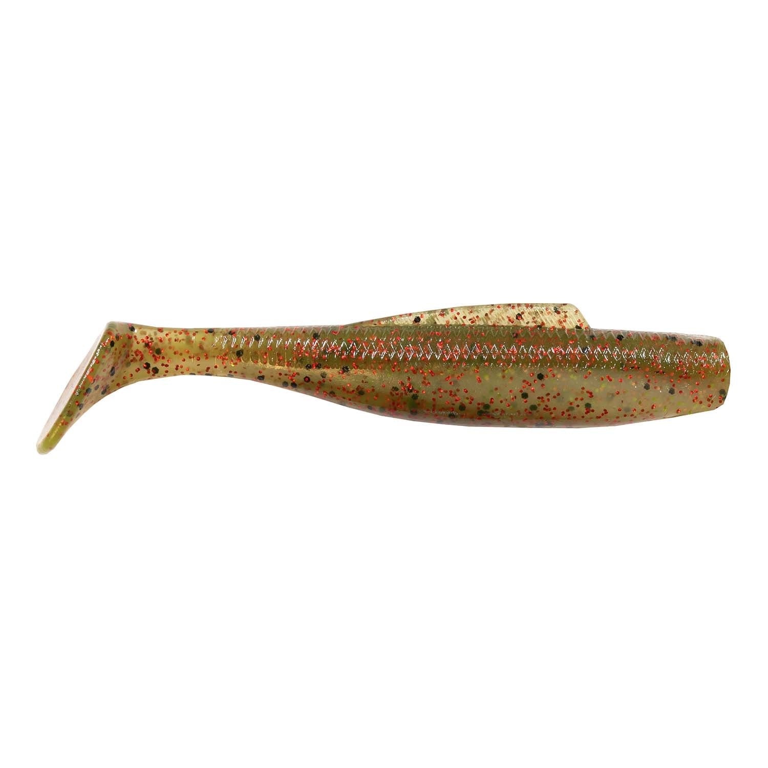 DieZel MinnowZ soft fishing lure, tan with orange speckles and gold shimmer