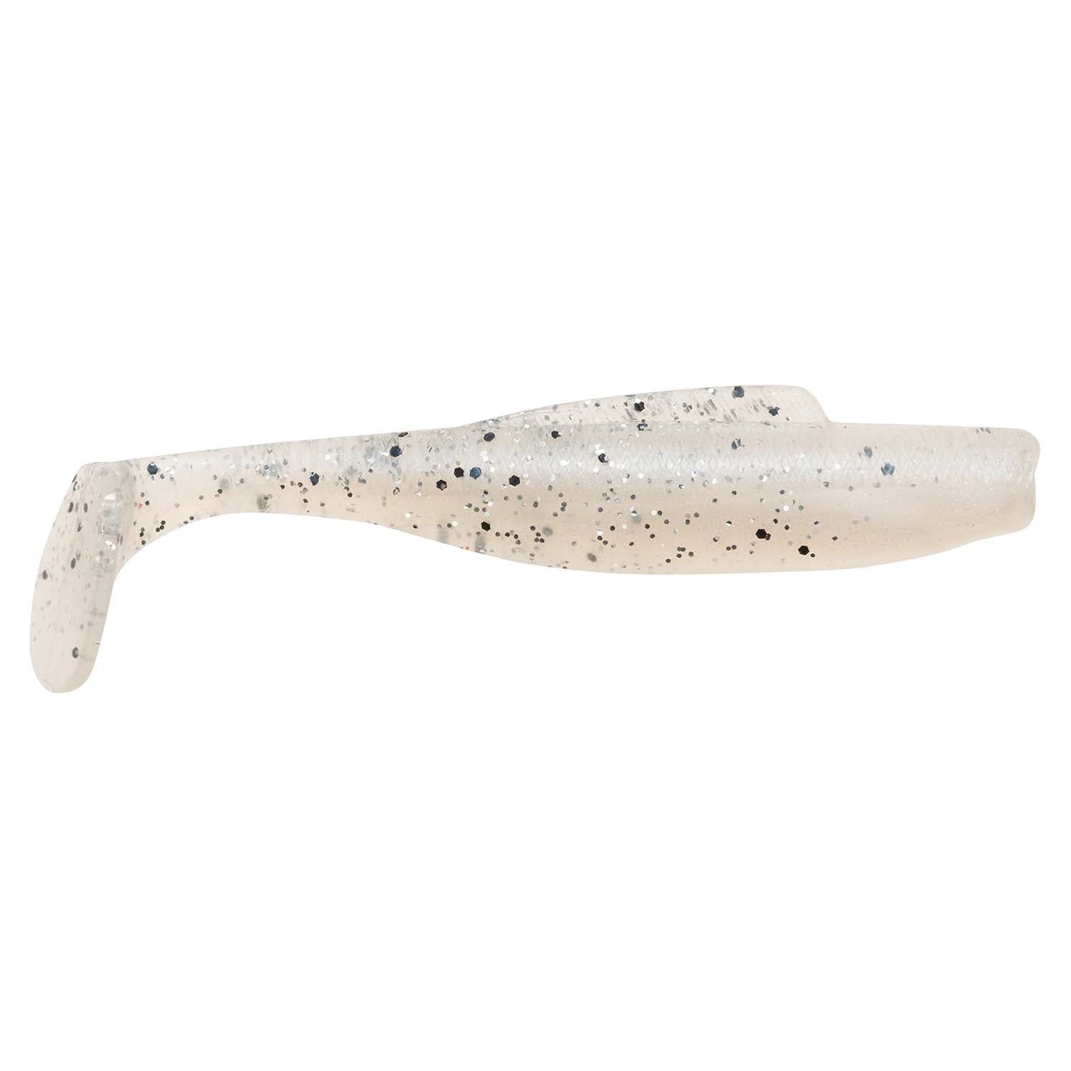 DieZel MinnowZ soft fishing lure, white with gray speckles and light blue tint