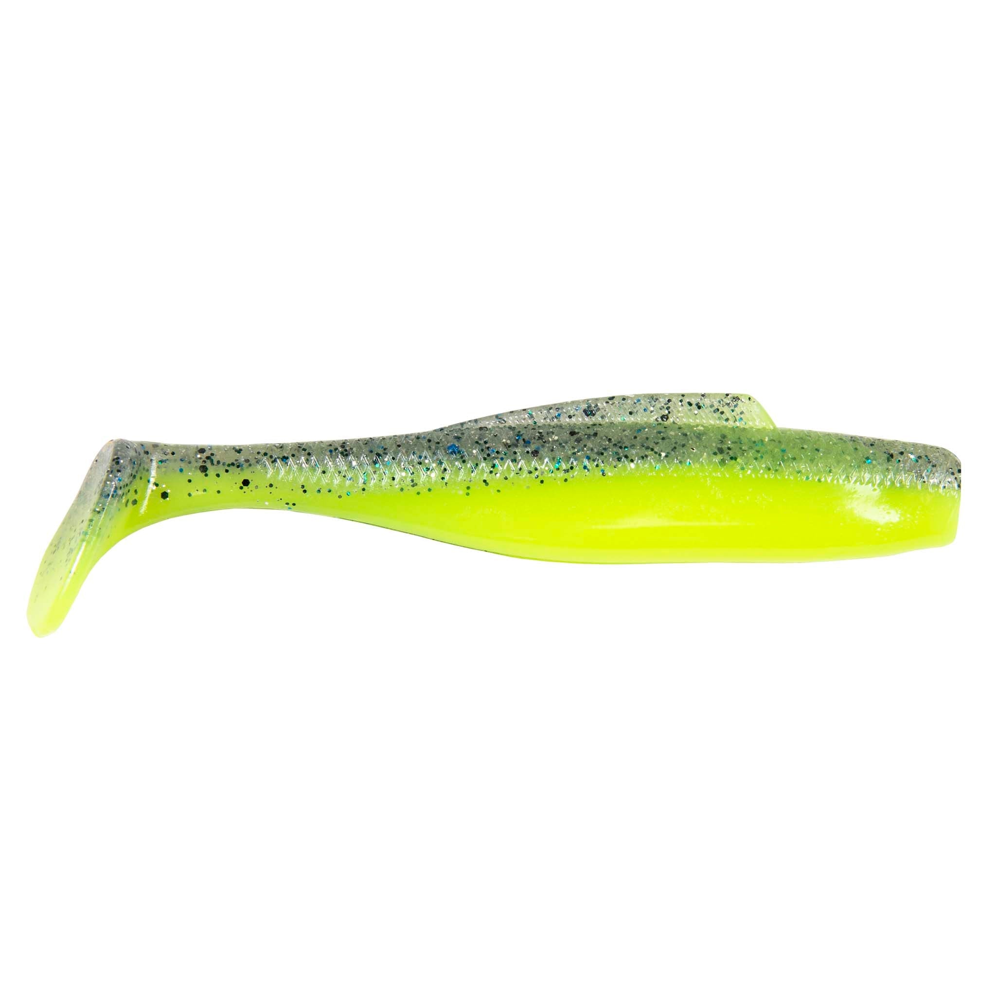 DieZel MinnowZ soft plastic lure, chartreuse green with black speckled back