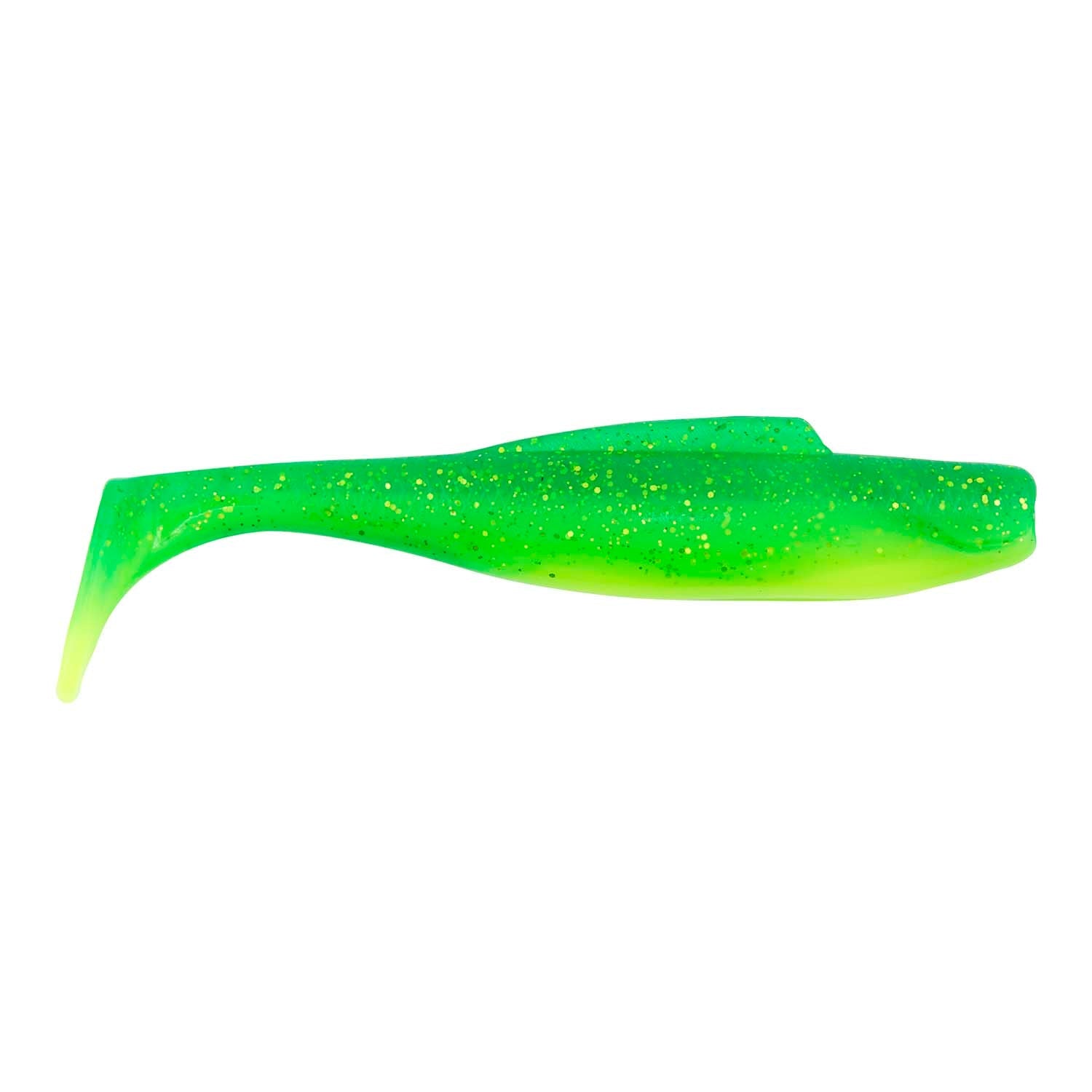 Green speckled glitter soft swimbait lure with forked tail