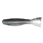 Fishing lure in smoky gray with silver glitter and translucent split tail fins