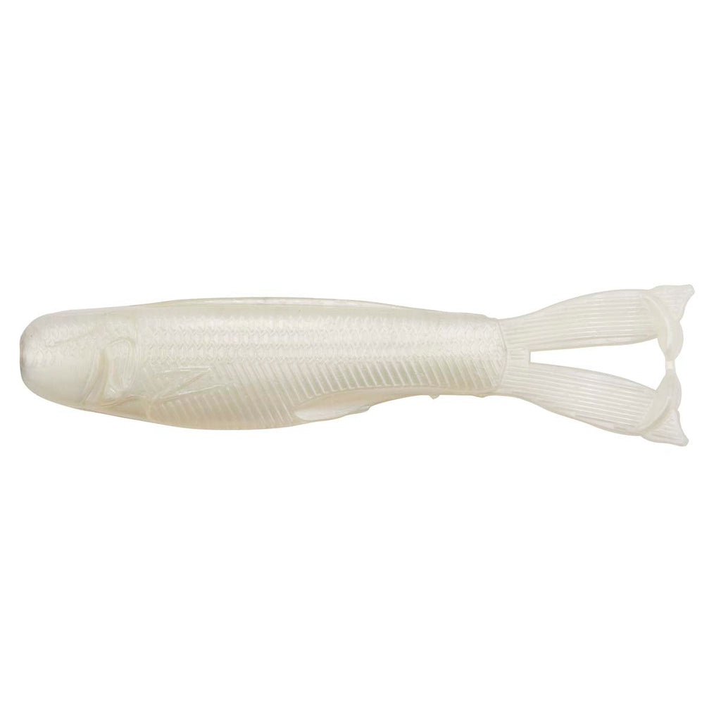 Cream white ribbed soft plastic fishing lure with forked tail