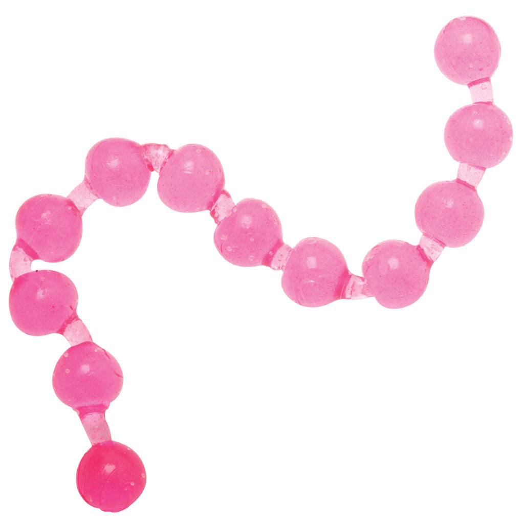 Translucent pink beaded bracelet with round glossy beads, wavy loop