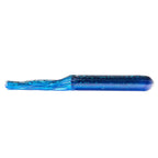 Bright blue sparkly soft plastic tube lure with translucent tail strands
