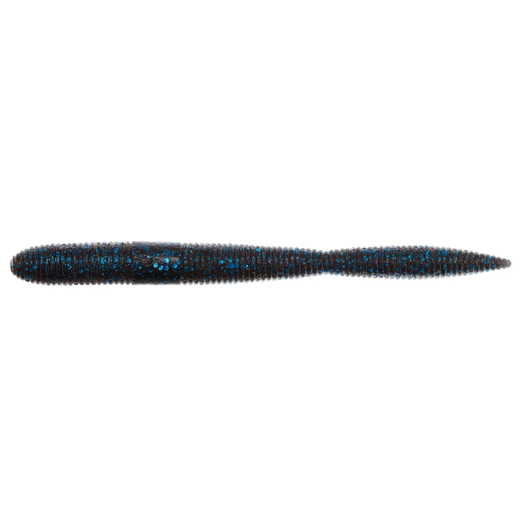 Soft plastic fishing lure in dark blue with black speckles