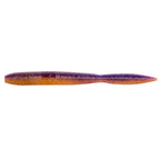 Soft plastic fishing lure with orange body and purple-tinted top