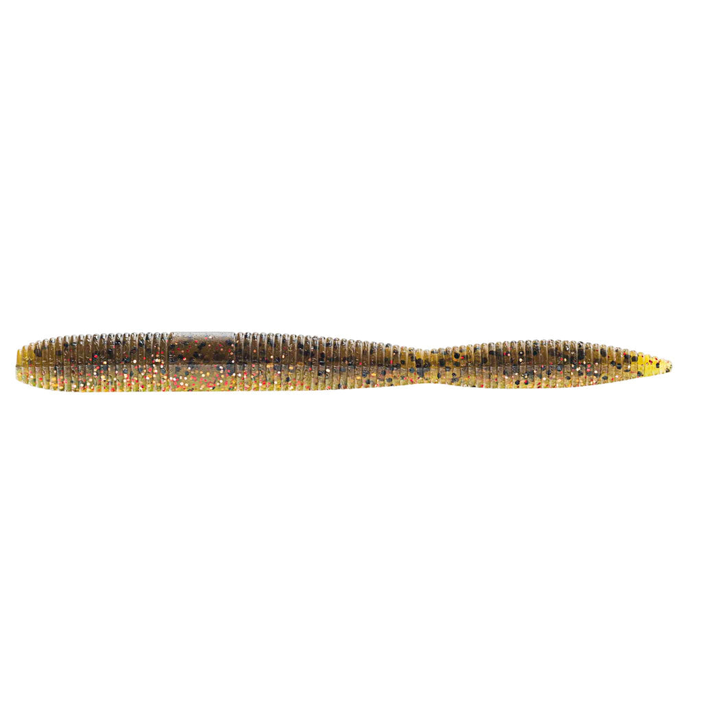 Soft plastic fishing lure in golden orange with multicolor speckled finish