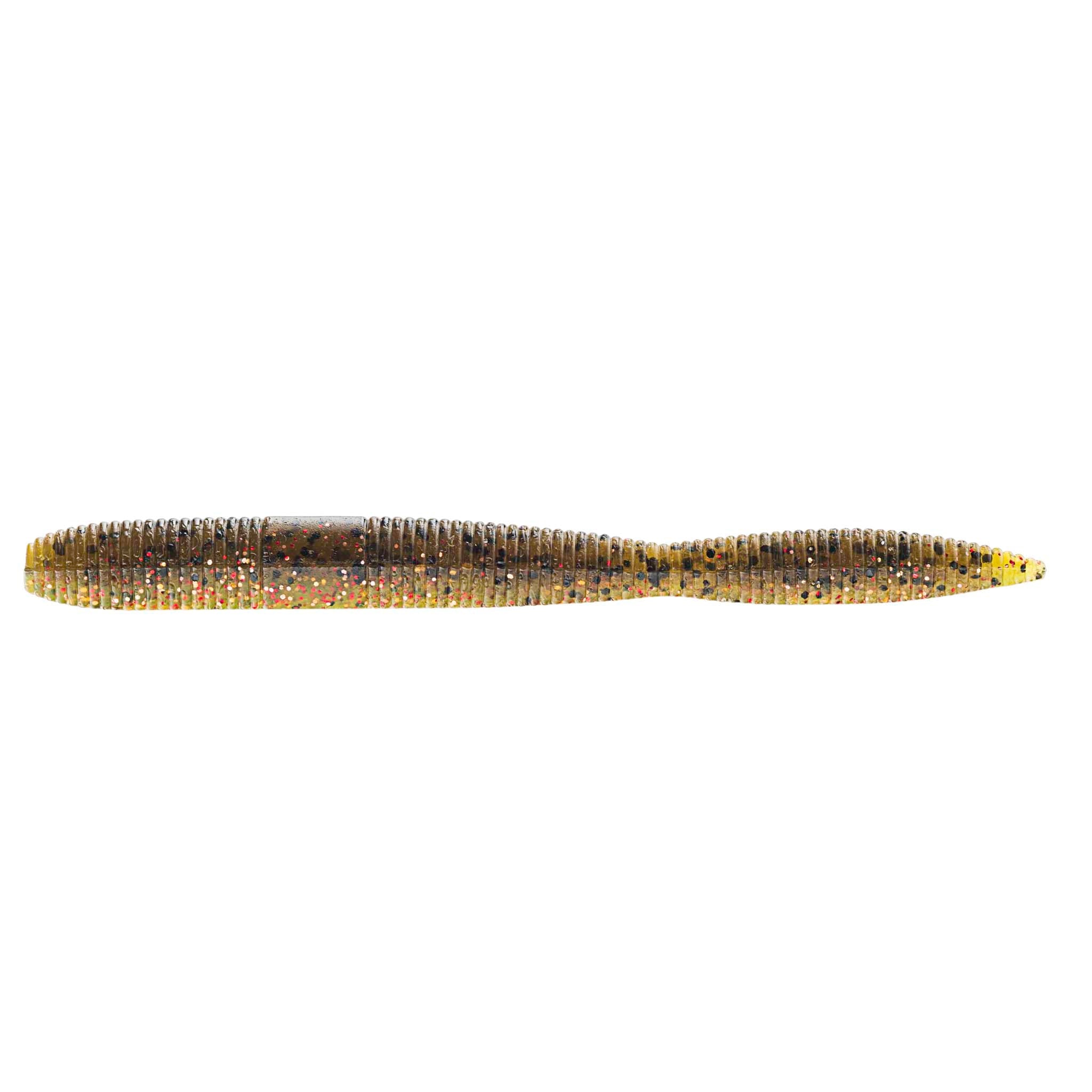 Soft plastic fishing lure in golden orange with multicolor speckled finish