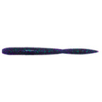 Purple-blue speckled soft plastic fishing lure with tapered body and slim tail
