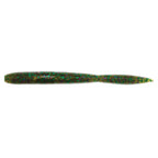 Soft plastic fishing lure in dark green with multicolor flecked speckles
