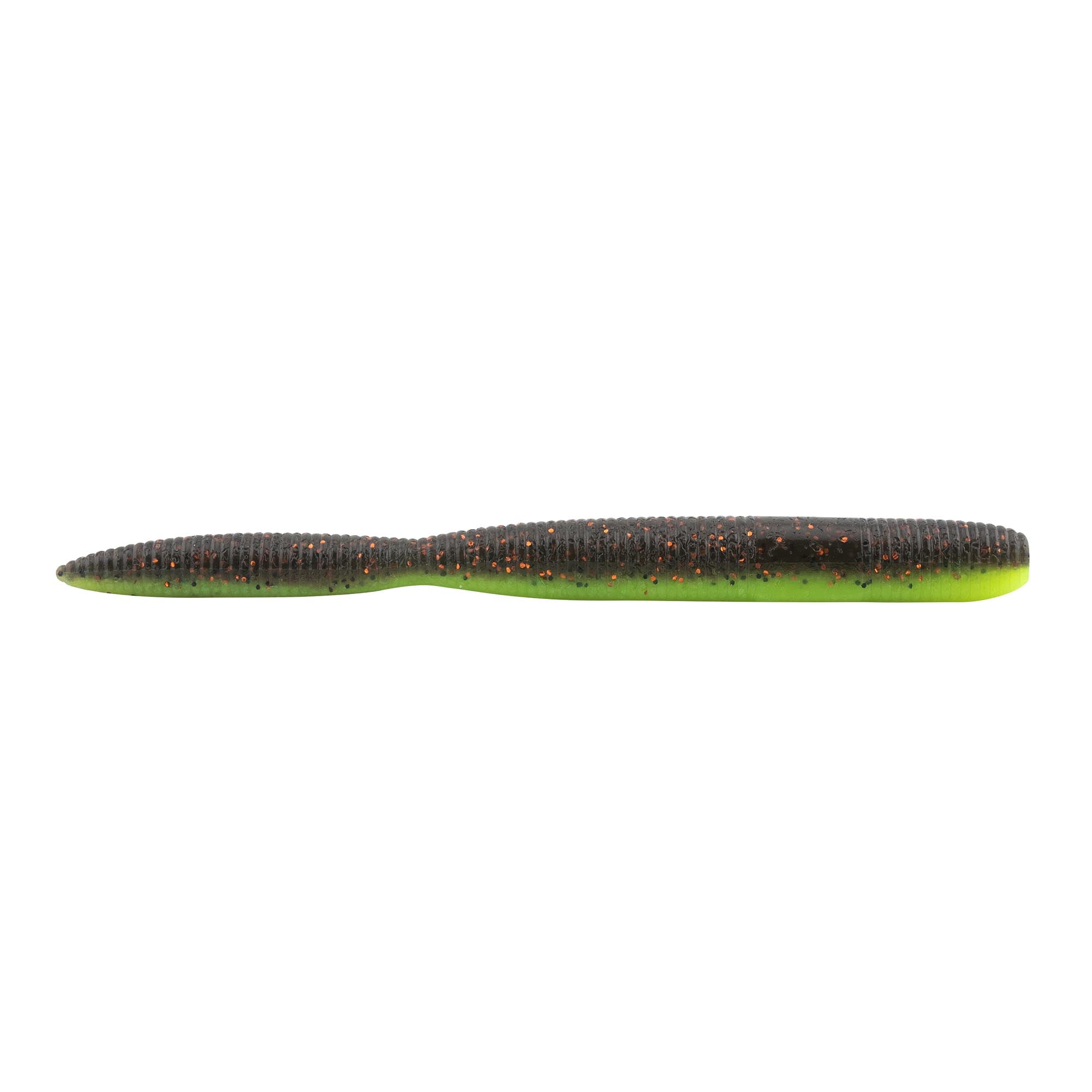 Thick 6-inch stick bait, dark olive-green body with yellow-green belly