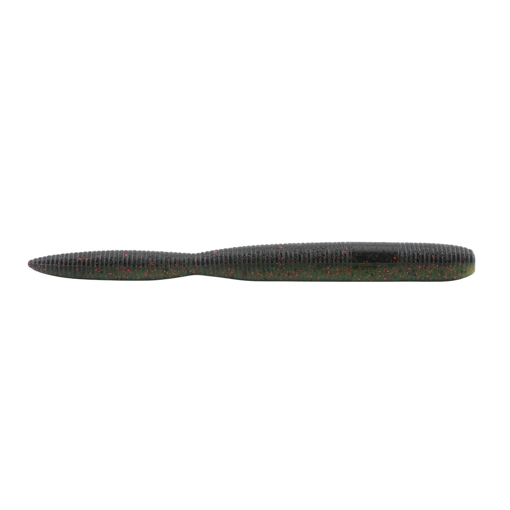 Thick 6-inch stick bait, dark gray body with red flecks