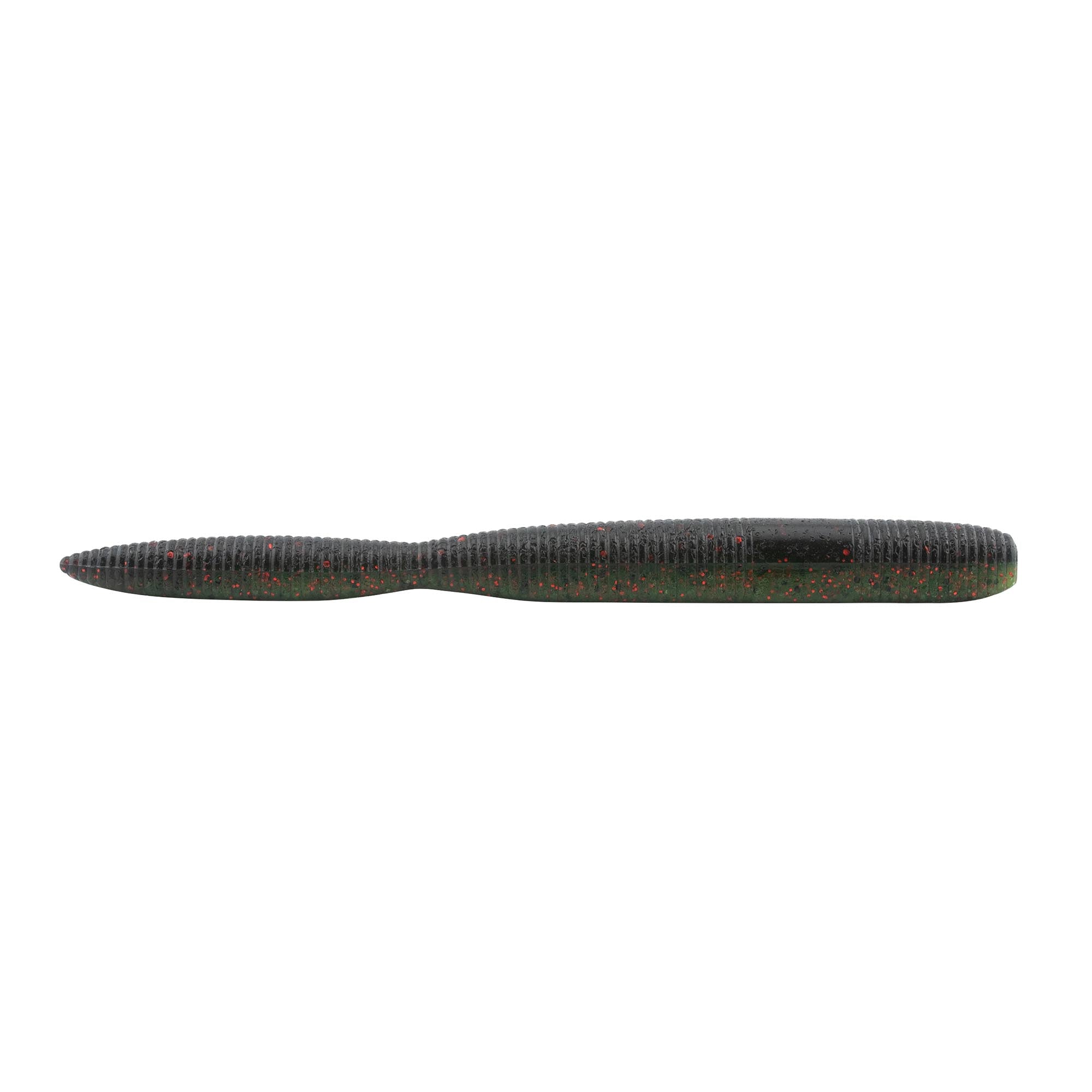 Thick 6-inch stick bait, dark gray body with red flecks