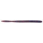 Speckled blue and red fishing lure with pointed nose, long cylindrical body