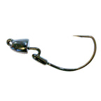 Black metallic fishing jig with two bullet weights and curved hook
