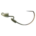 Green metallic bullet jig with two stacked weights and wide-gap hook