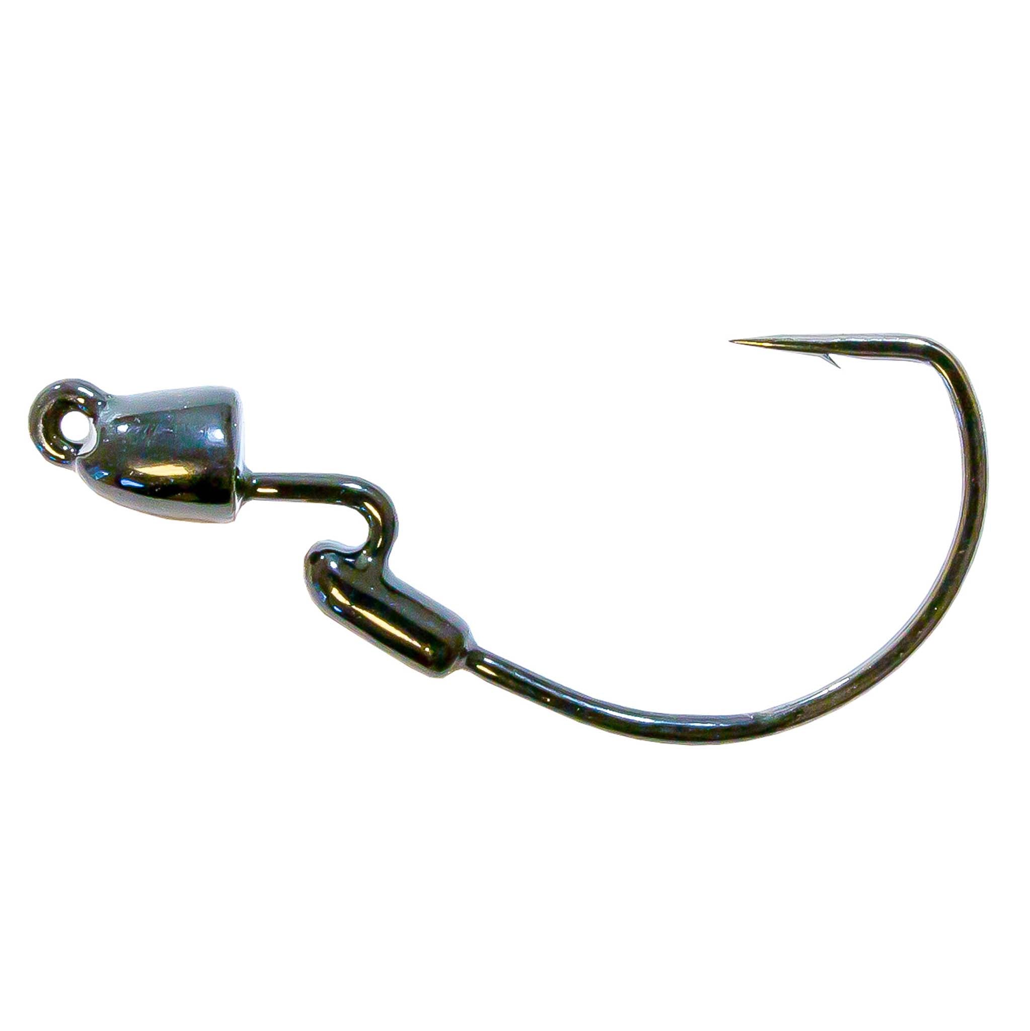 Black metallic bullet jig with two stacked weights and wide-gap hook