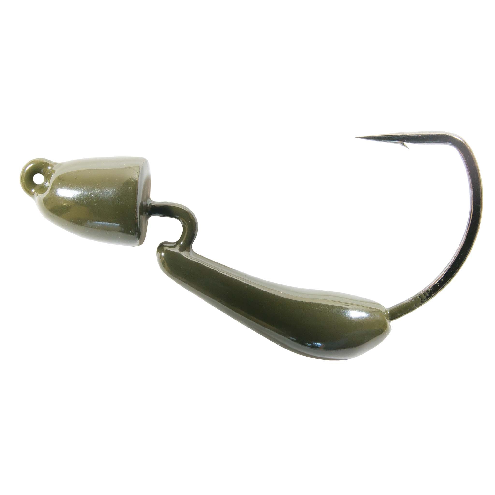 Green metallic jig hook with two bullet weights and polished eyelet
