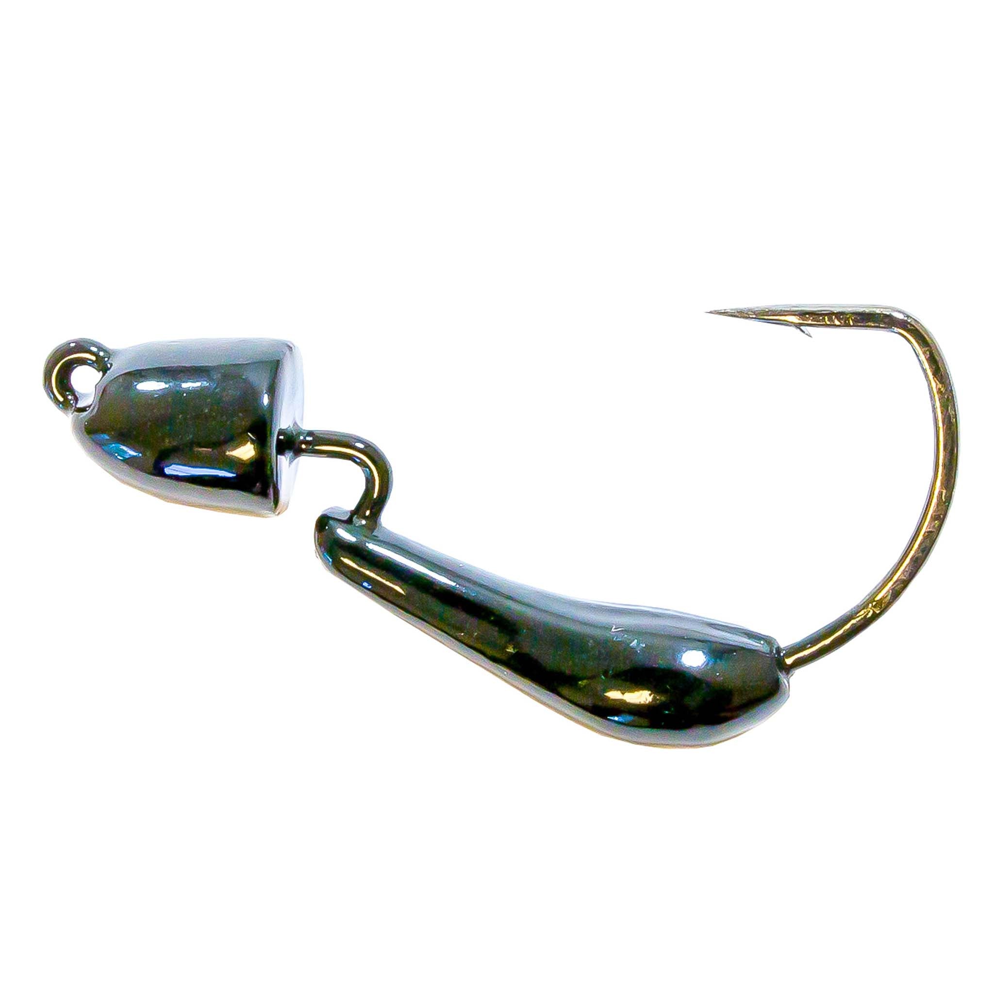 Black metallic jig hook with two bullet weights and polished eyelet
