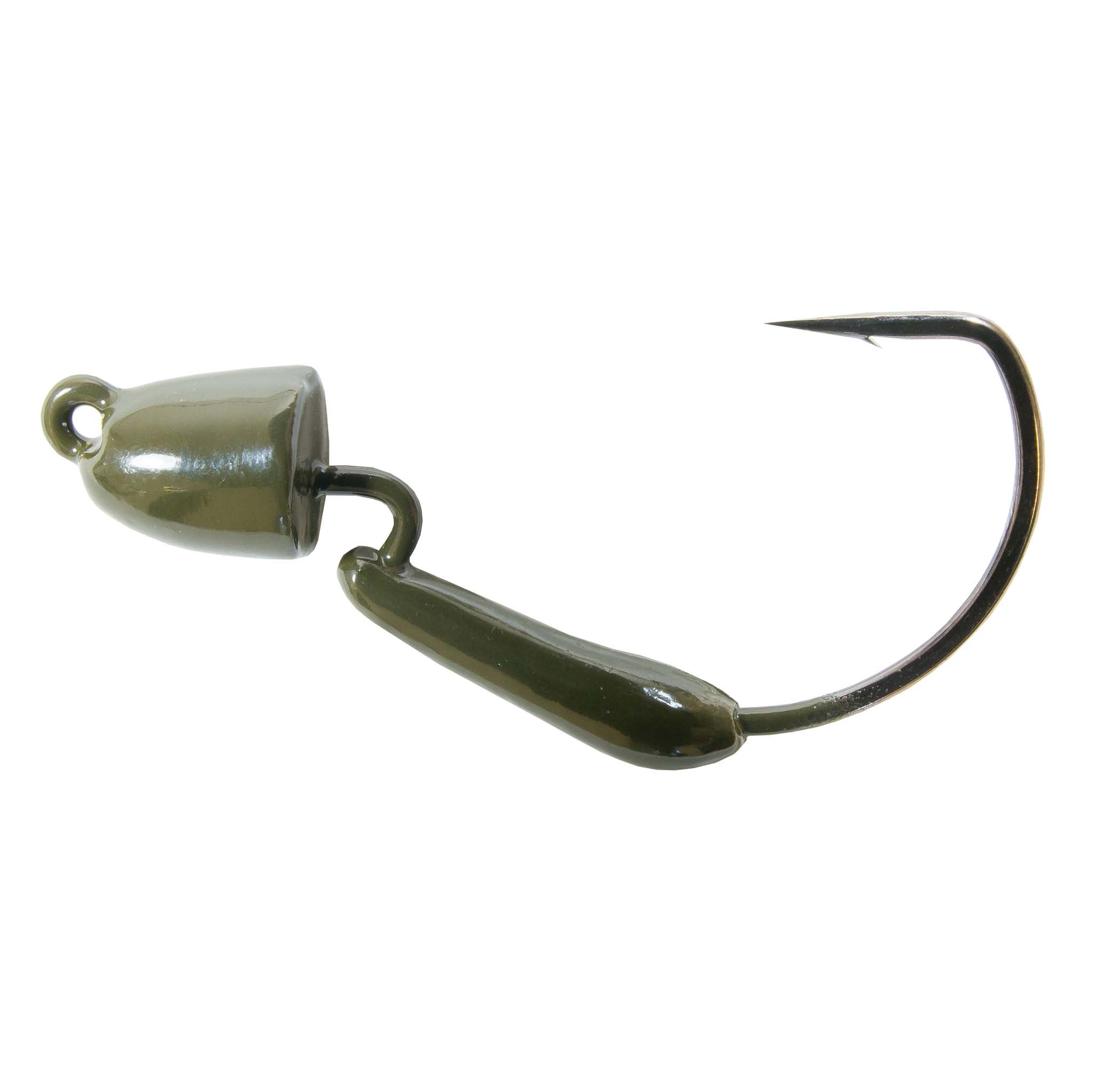 Green metallic double-bullet jig with curved hook and spring eye