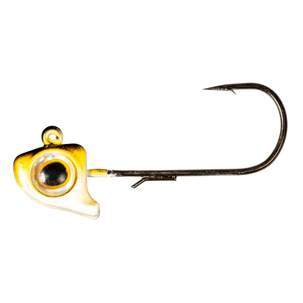 Yellow jighead with round eye insert and black offset hook