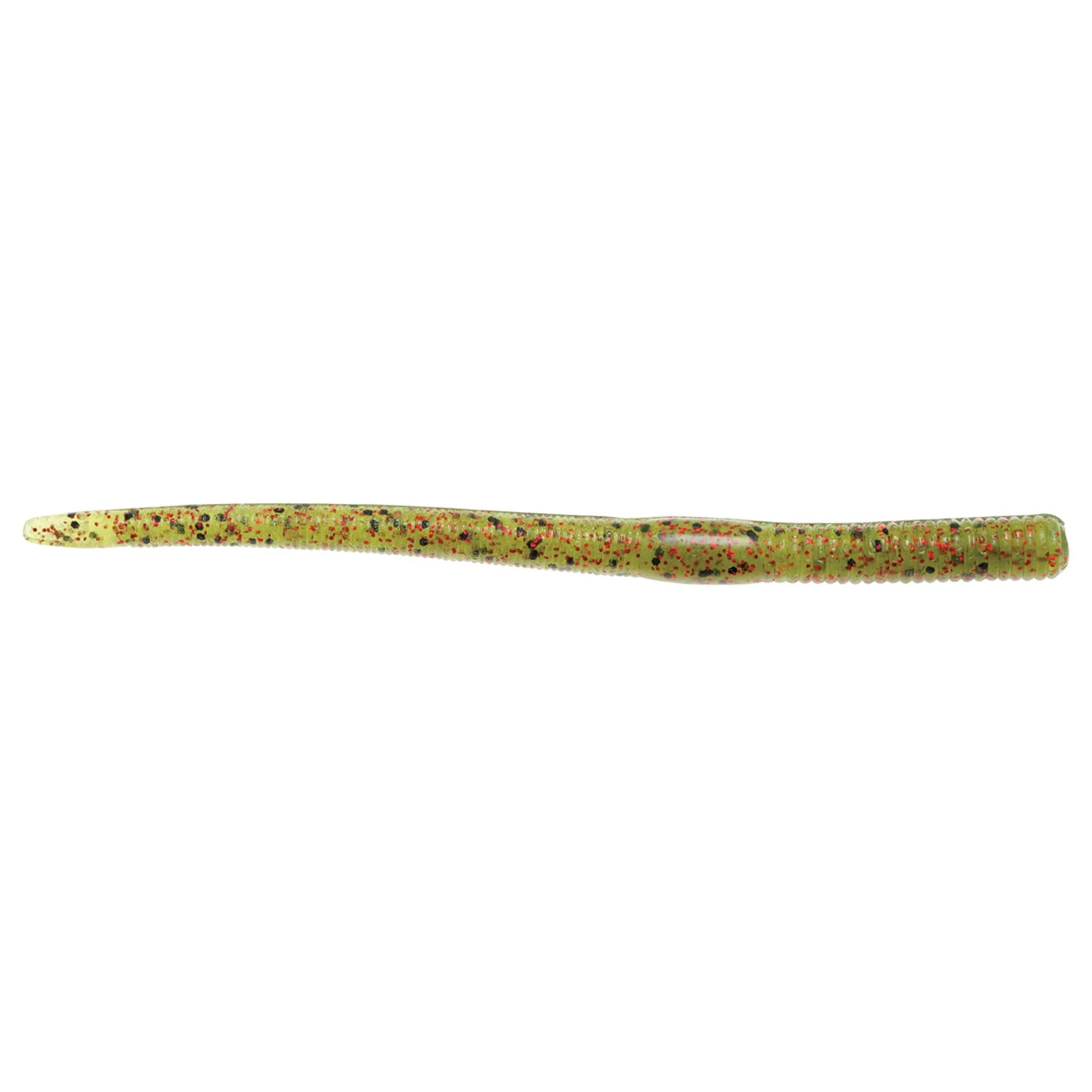 Finesse WormZ soft plastic worm lure, chartreuse with red-orange speckles