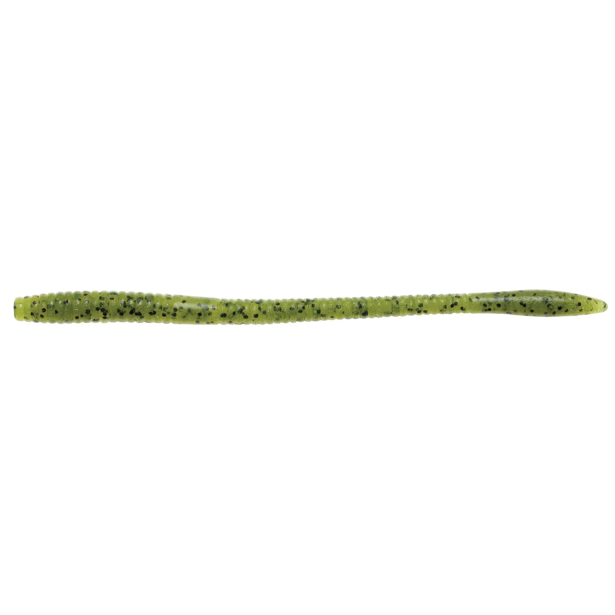 Lime green fishing worm lure with dark speckled dots