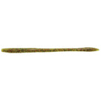 Speckled green-gold fishing worm lure with warm orange undertones