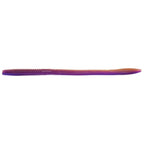 Purple fishing worm lure with dark speckling and orange-tinted tail tip