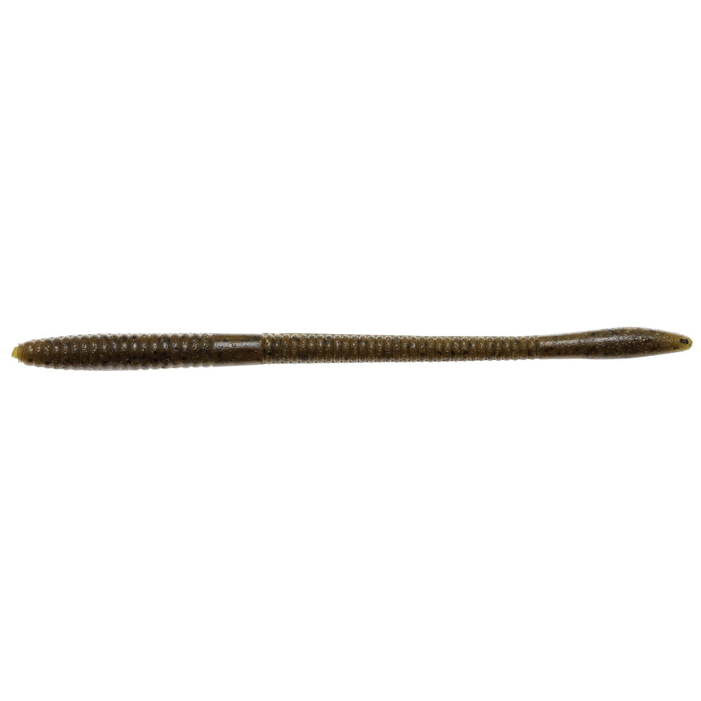Dark brown fishing worm lure with fine mottled speckle texture