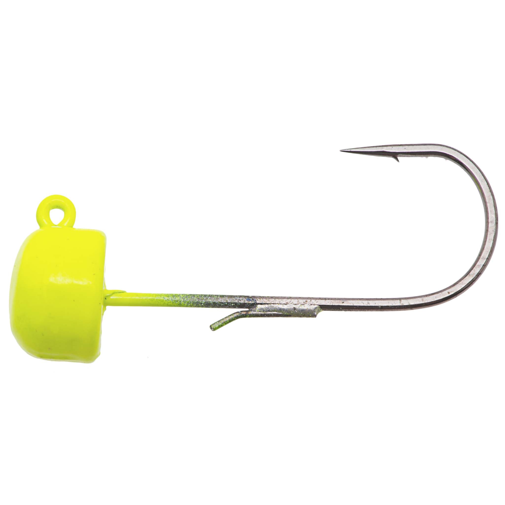 Finesse ShroomZ jig hook with chartreuse square head and silver hook