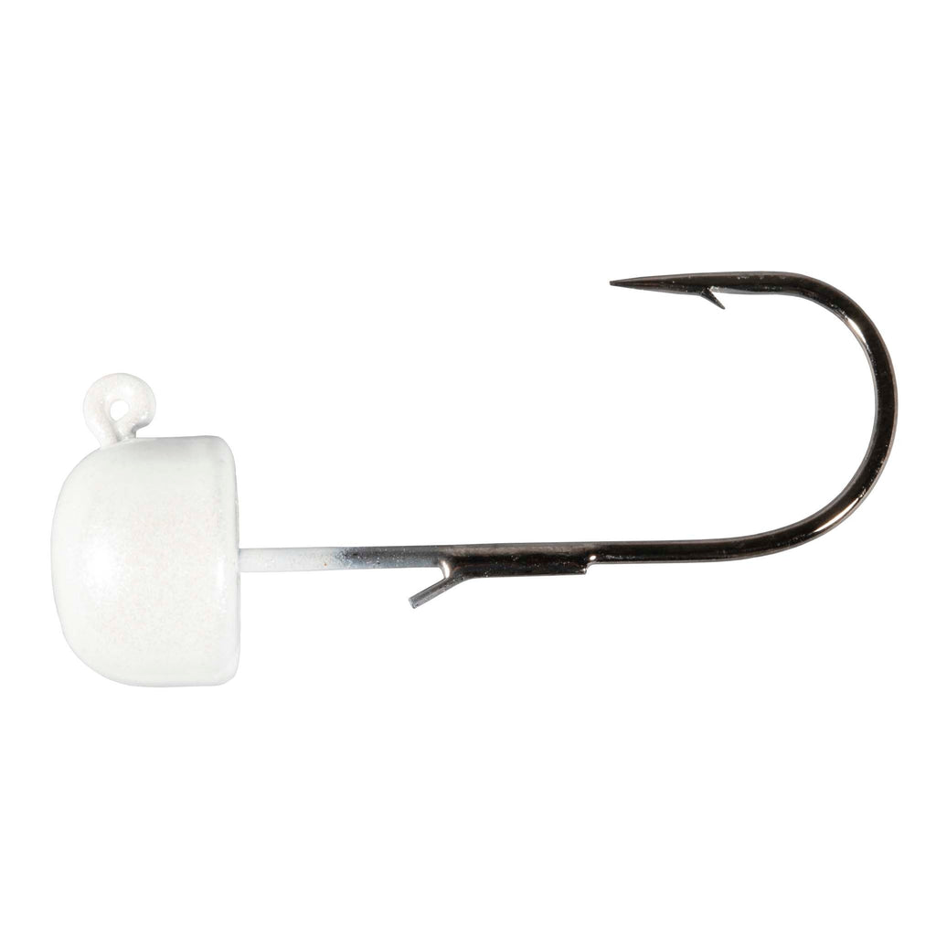 Finesse ShroomZ jig hook with pearl white head and curved dark hook