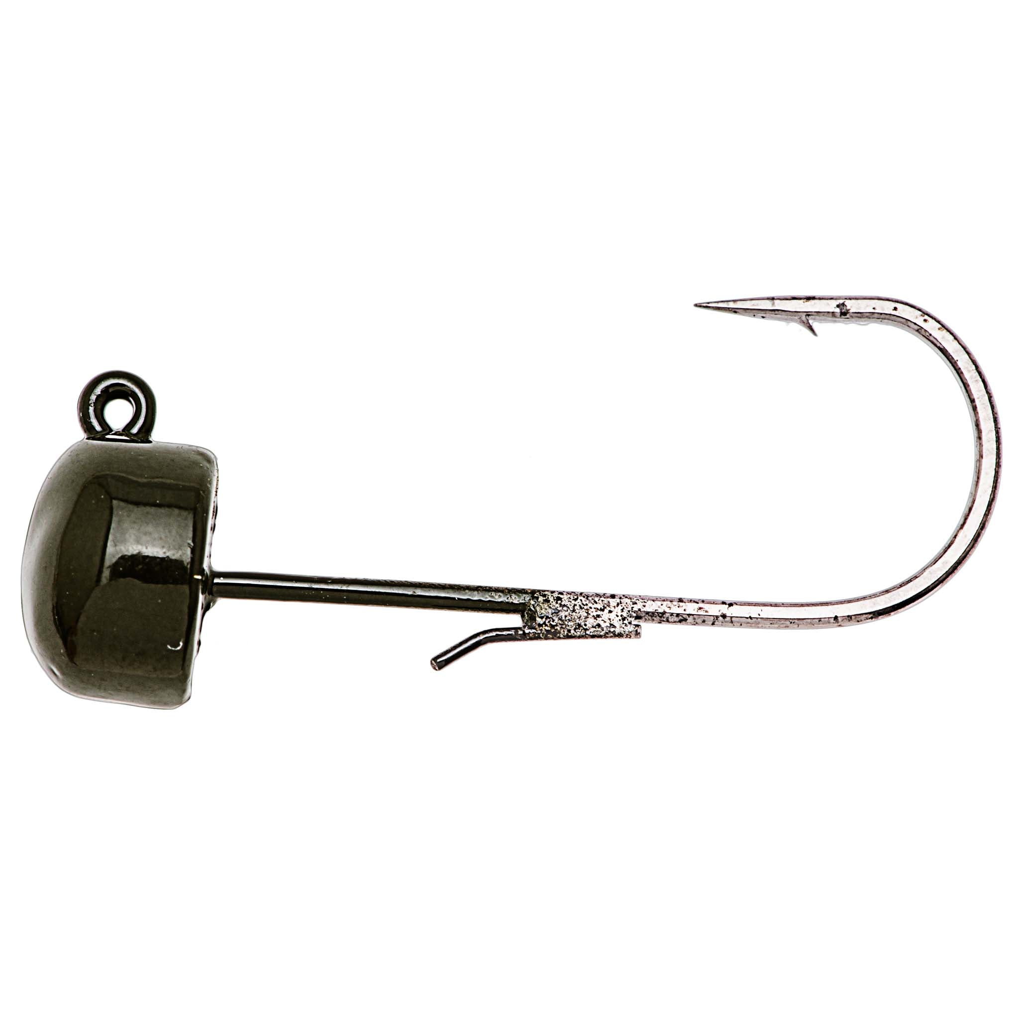 Green Pumpkin jig head with fishing hook, speckled hook and visible barb