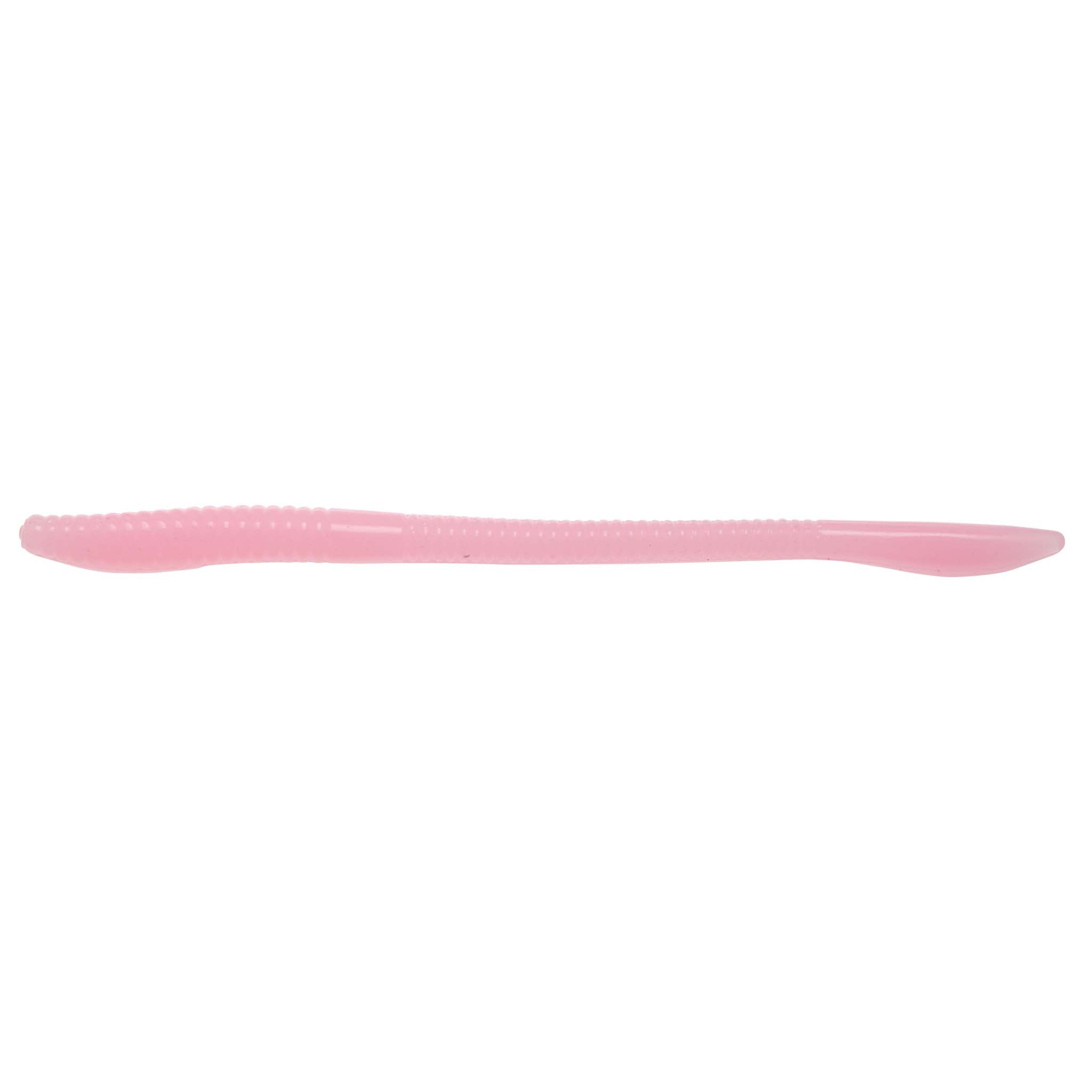 Floating worm lure in bubblegum pink, long ribbed body