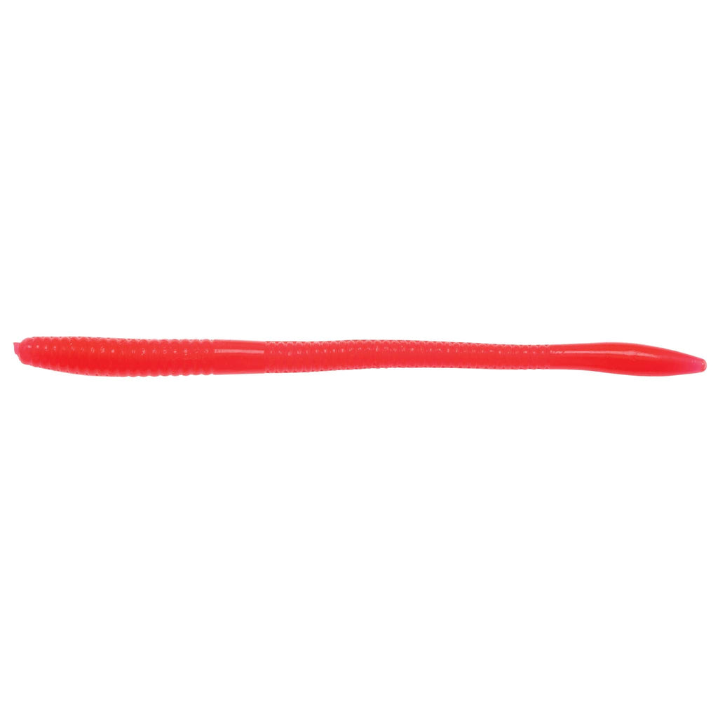 Floating worm lure in red, long ribbed body