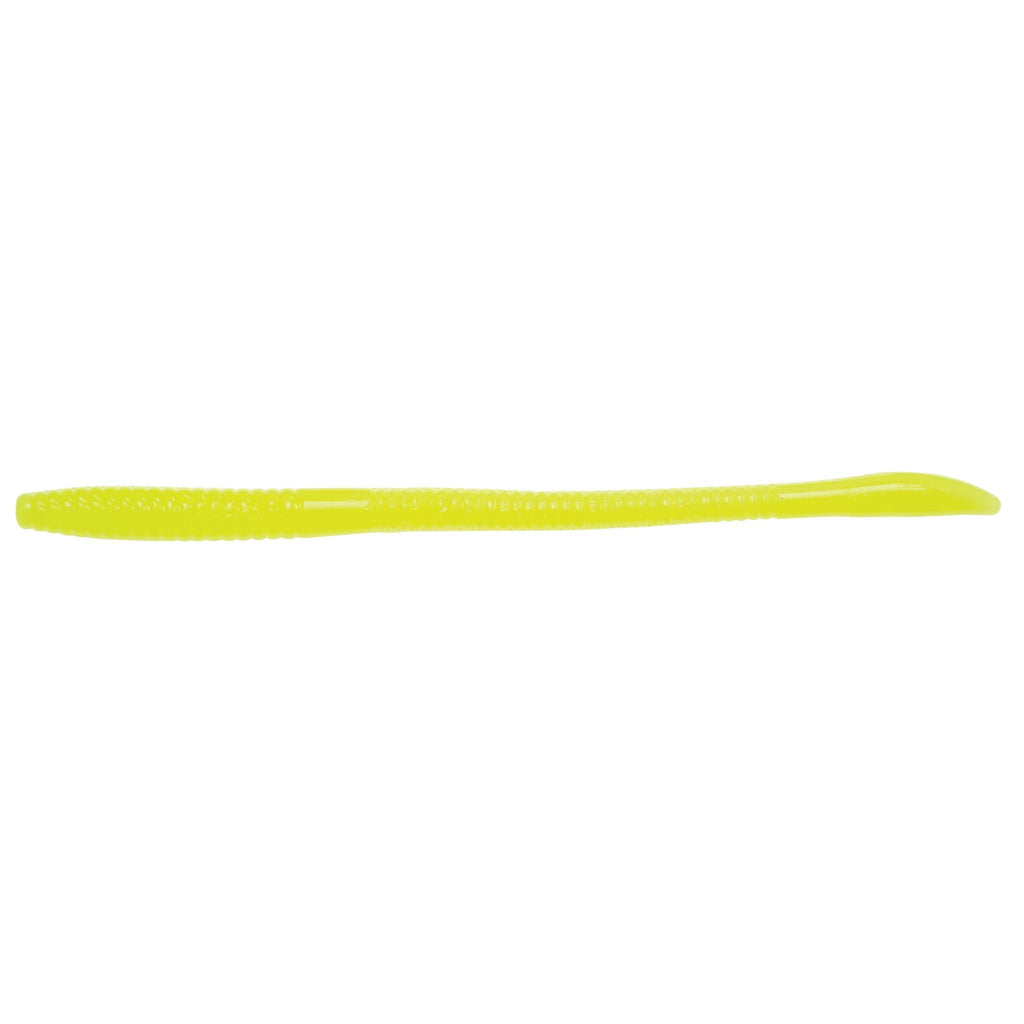 Floating worm lure in chartreuse green, long ribbed body