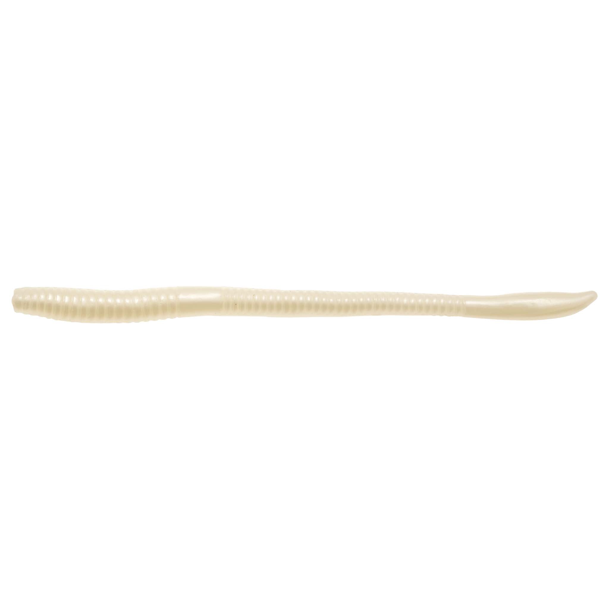 Floating worm lure in white, long ribbed body with tapered tail