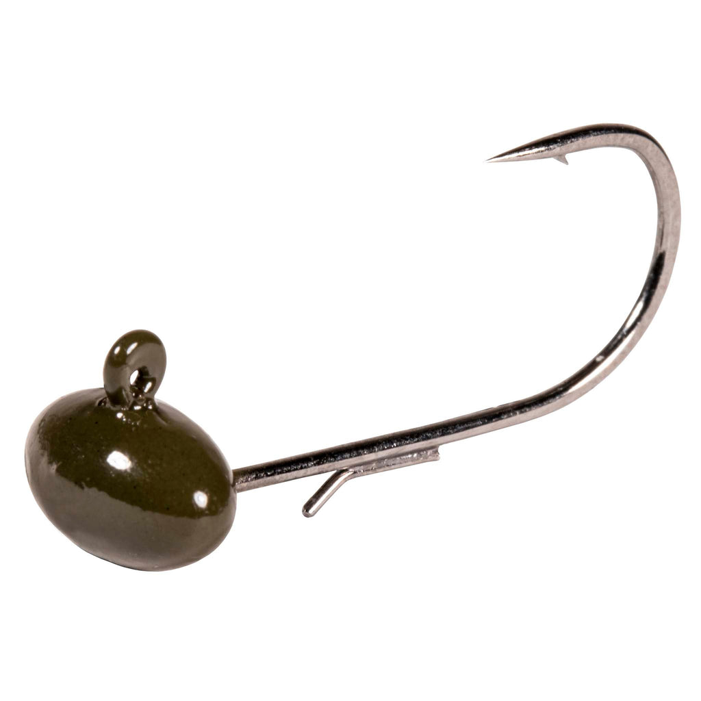 Football jighead with curved hook, olive green