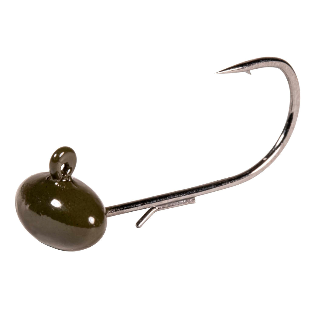 Football jighead with curved hook, olive green