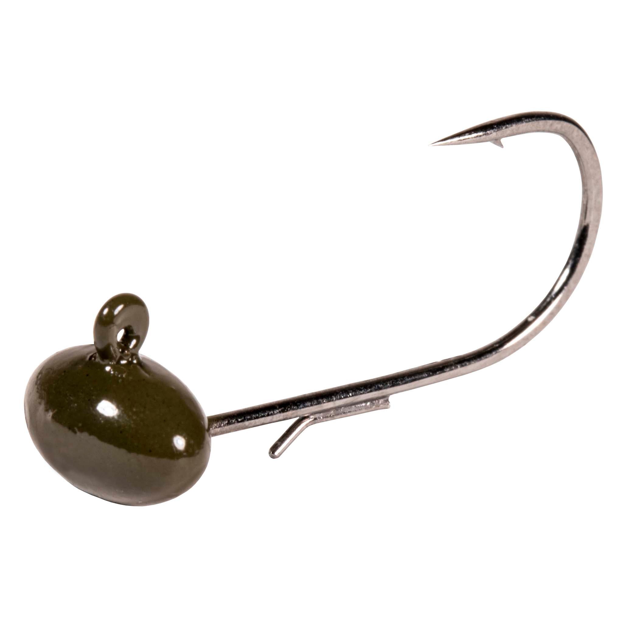 Football jighead with curved hook, olive green