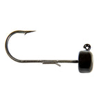 Jig hook with dark square jig head, top loop eye, and visible barbed hook shank.