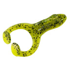 Soft plastic frog lure in bright chartreuse green with black speckles